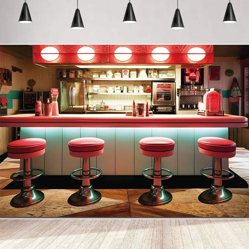 Baby Food In Restaurant - Photography Backdrop 50s Diner Photo Banner