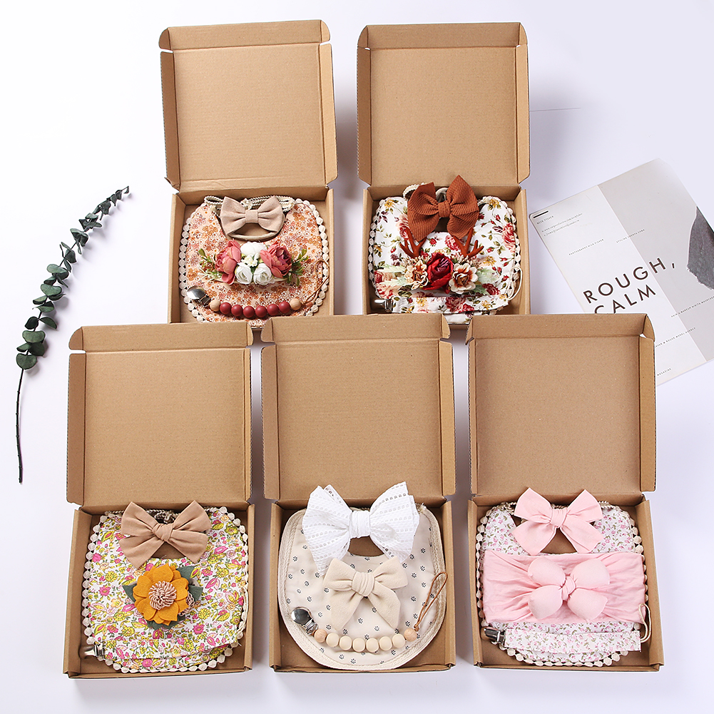 Food Box Baby - 4Pcs/Set Flower Print Baby Bib Headband