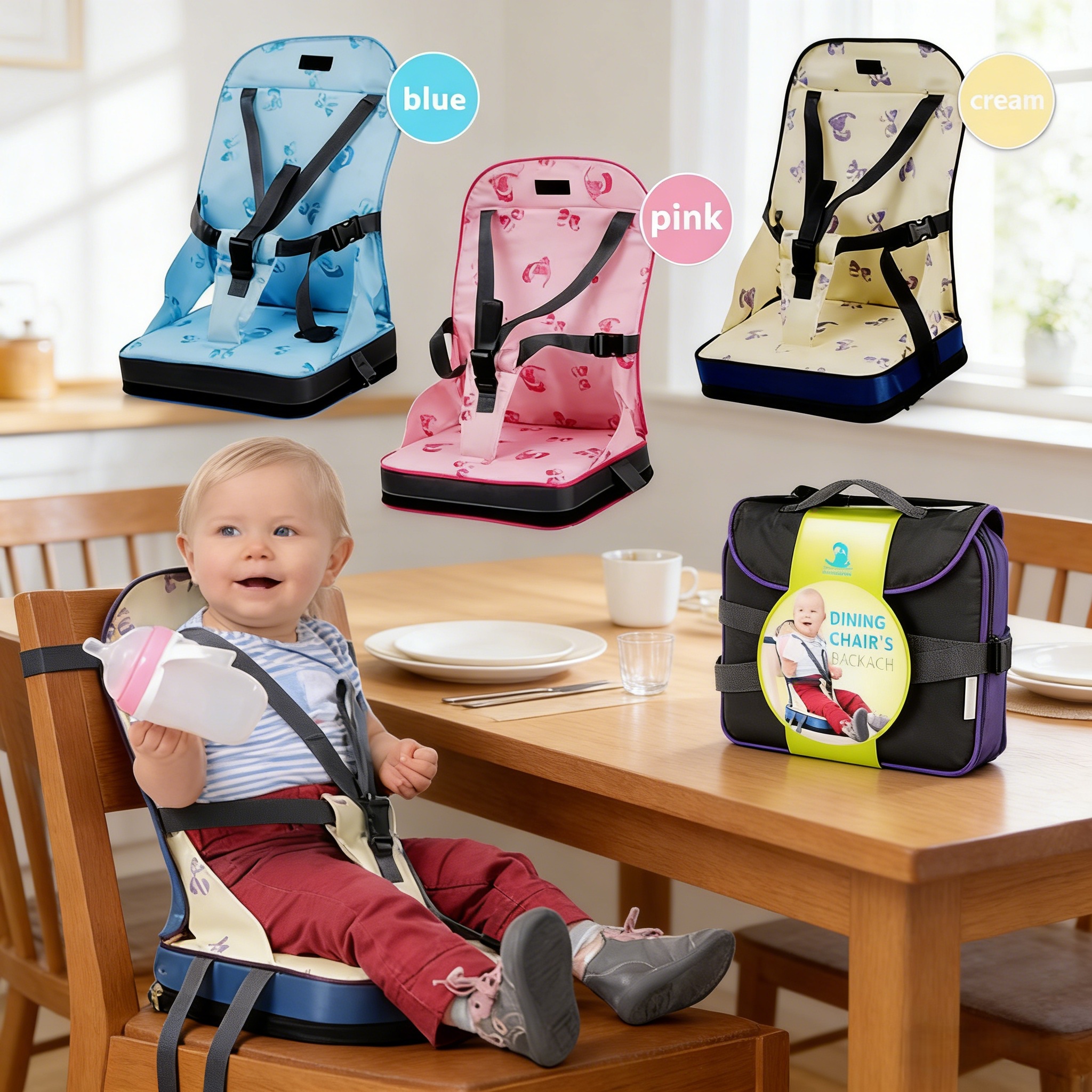Baby Food Eating Chair - Foldable Infant Travel Booster Seat Portable