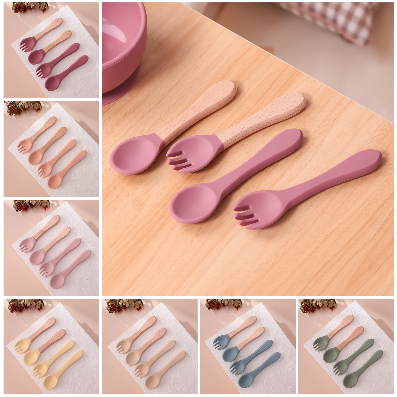 Baby Food Utensil - Color Kids 4PCS Silicone Baby Feeding